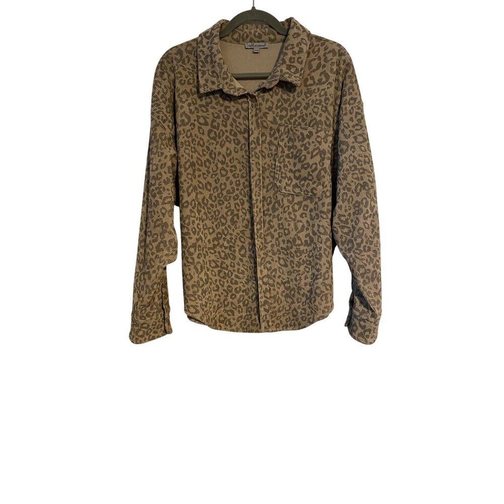 Wishlist Apparel Women Shacket S/M Leopard Print Corduroy Button-Up Shirt Artsy
